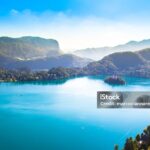 Panoramic view of Bled lake in  Slovenia. Europe